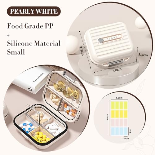 Goffing Travel Pill Organizer Box with Labels 7 Compartments Portable Mini Pill Case Daily Medication Organizer Storage Pill Container for Pocket PharmacyPearly White S - Image 5