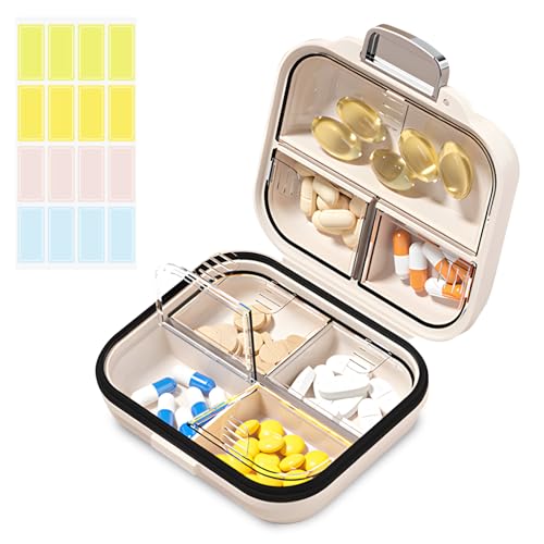 Goffing Travel Pill Organizer Box with Labels 7 Compartments Portable Mini Pill Case Daily Medication Organizer Storage Pill Container for Pocket PharmacyPearly White S - Image 2