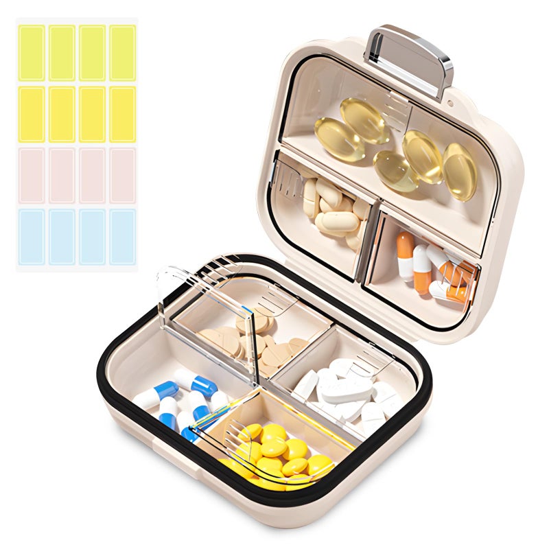 Goffing Travel Pill Organizer Box with Labels 7 Compartments Portable Mini Pill Case Daily Medication Organizer Storage Pill Container for Pocket PharmacyPearly White S - Image 3