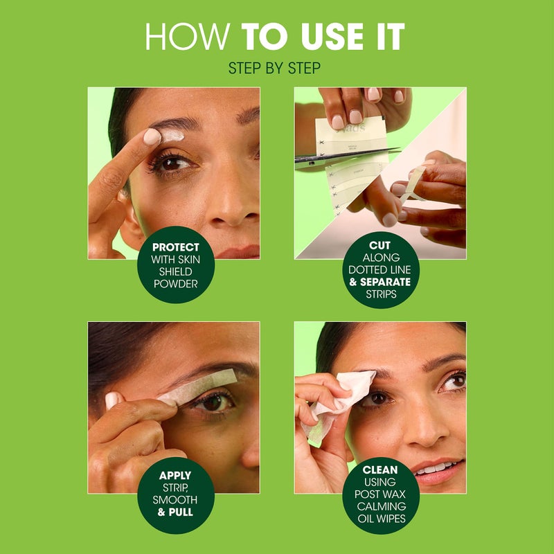 Nad's Eyebrow Wax Strips - Facial Hair Removal for Women - Eyebrow Wax Kit with 6 Eyebrow Waxing Strips + 6 Calming Oil Wipes + 2g Skin Protection Powder, 1 Count - Image 4