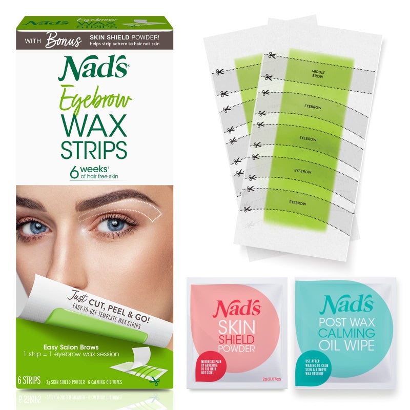 Nad's Eyebrow Wax Strips - Facial Hair Removal for Women - Eyebrow Wax Kit with 6 Eyebrow Waxing Strips + 6 Calming Oil Wipes + 2g Skin Protection Powder, 1 Count - Image 1