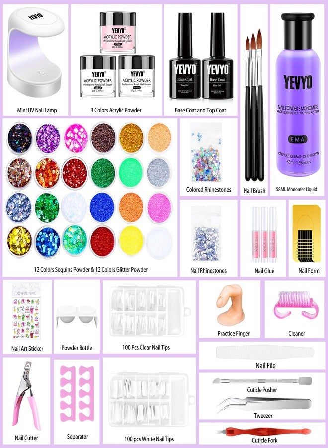 YEVYO Acrylic Nail Kit With Everything For Beginners, Professional Nail Starter Kit , 24 Color Glitter Acrylic Powder and Liquid Monomer Set, Nail Glitter And DIY Nail Art Tools - Image 2