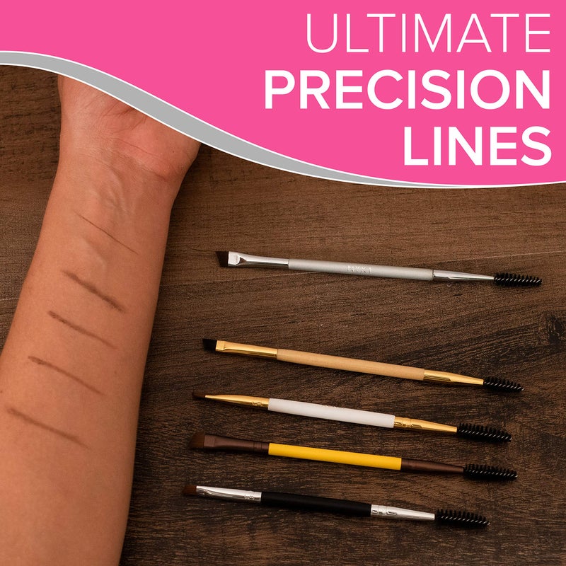 NYK1 Angled Eyebrow Brush And Spoolie Combo (Precision Applicator) Eyelash Brush And Brow Brushes For Eyebrows Grooming & Defining - Dual Ended Eyebrow Spoolie For Filling & Shaping Brows and Lashes - Image 2