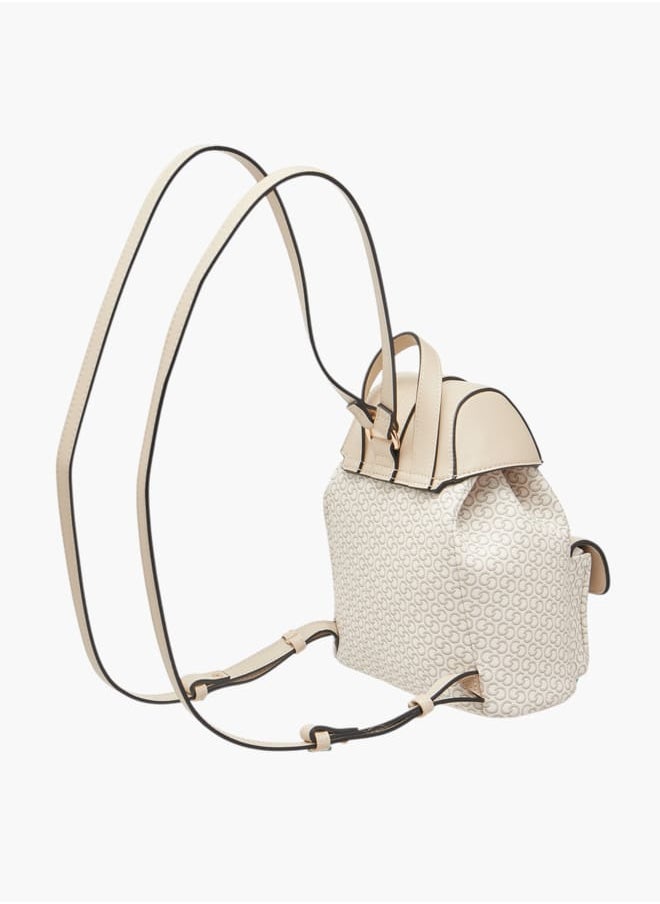 Celeste Women All-Over Monogram Print Backpack with Adjustable Strap and Buckle Closure  - Image 3