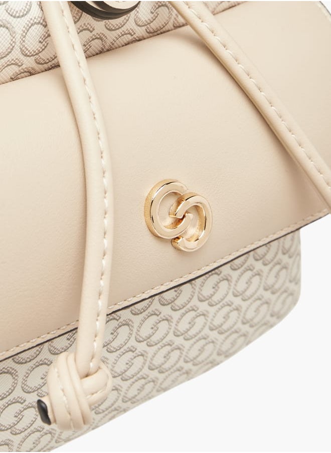 Celeste Women All-Over Monogram Print Backpack with Adjustable Strap and Buckle Closure  - Image 4