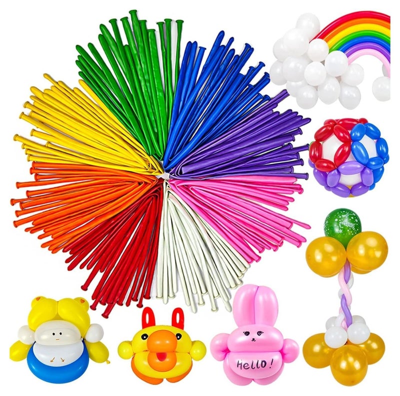 بالونات طويلة ملتوية على شكل حيوانات لأعياد الميلاد على شكل مهرجين، عبوة من 100 قطعة - Image 1