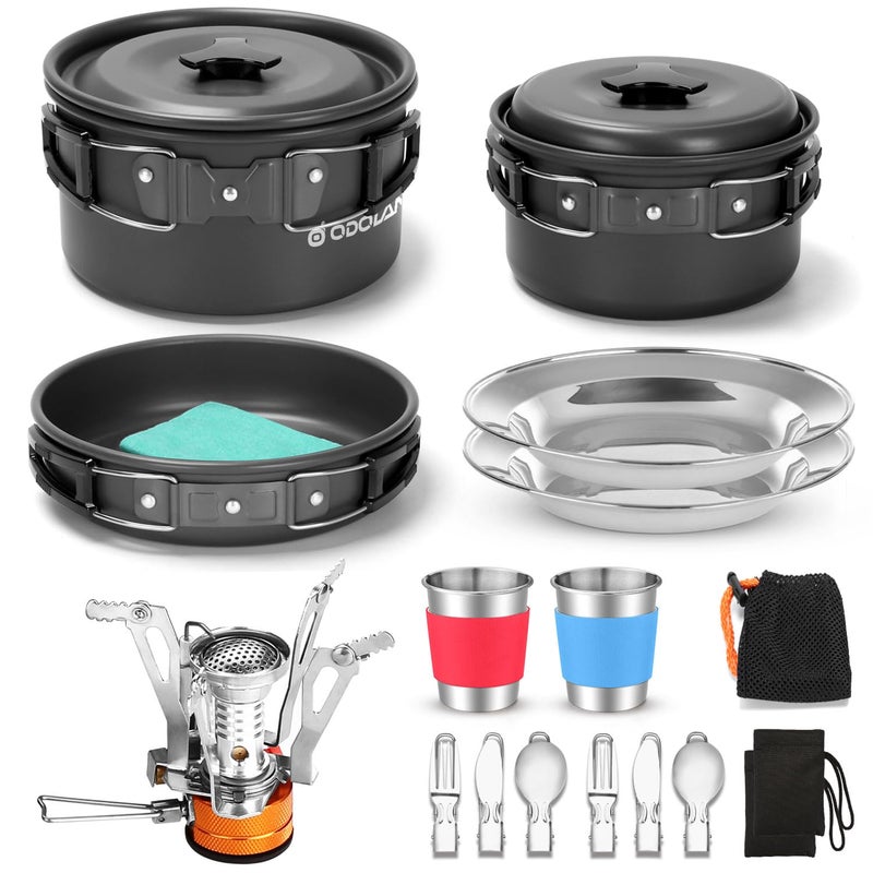 Odoland Odoland Cookware Camping Set with Cooker Cookware Pan Cup Dishes Folding Cutlery Gavette for 1-2 People Lightweight and Compact for Camping Hiking Picnic Hiking - Image 1