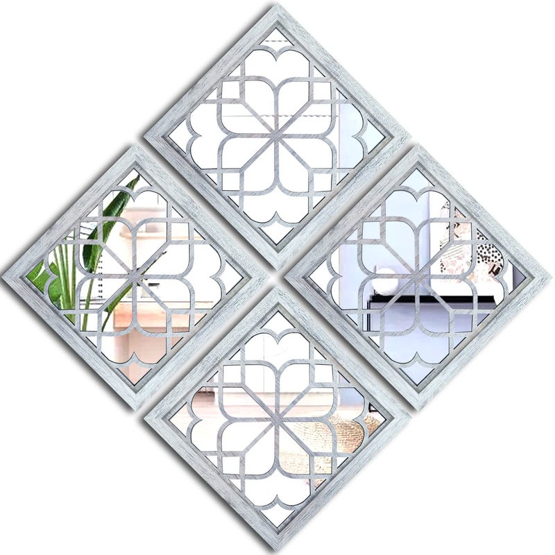 Wocred Set of 4 Mirrors Square Wall MirrorGorgeous Rustic Farmhouse Accent MirrorRustic White Color Entry Mirror for Bathroom RenovationBedroomsLiving Rooms and More12x124pcs