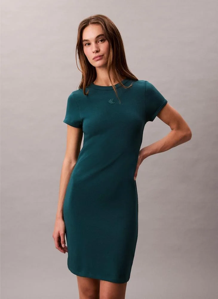 Calvin Klein Jeans Ribbed Short Sleeve Crew Neck Mini Dress