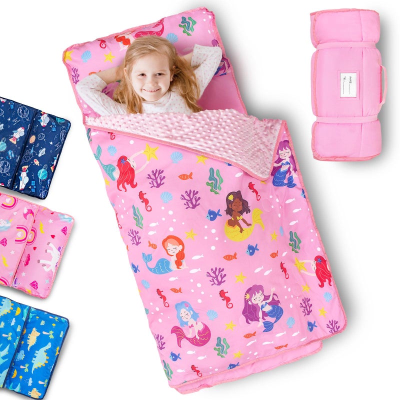 Primlect Toddler Nap Mat with Removable Pillow and Fleece Blanket Extra Large 55x35 Sleeping Bag Washable Light Easy to Roll up Perfect for Daycare Preschool Kindergarten Travel - Image 2