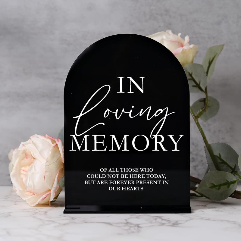 JINMURY Acrylic Wedding Memory Sign With Stand- 5""X7"" Black Arched Acrylic Wedding Sign And Base 1/8"" Thick | Modern Calligraphy Tabletop Signs For Reception & Event Party Table - Image 4