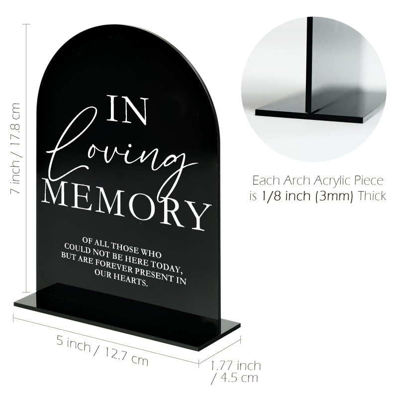 JINMURY Acrylic Wedding Memory Sign With Stand- 5""X7"" Black Arched Acrylic Wedding Sign And Base 1/8"" Thick | Modern Calligraphy Tabletop Signs For Reception & Event Party Table - Image 2