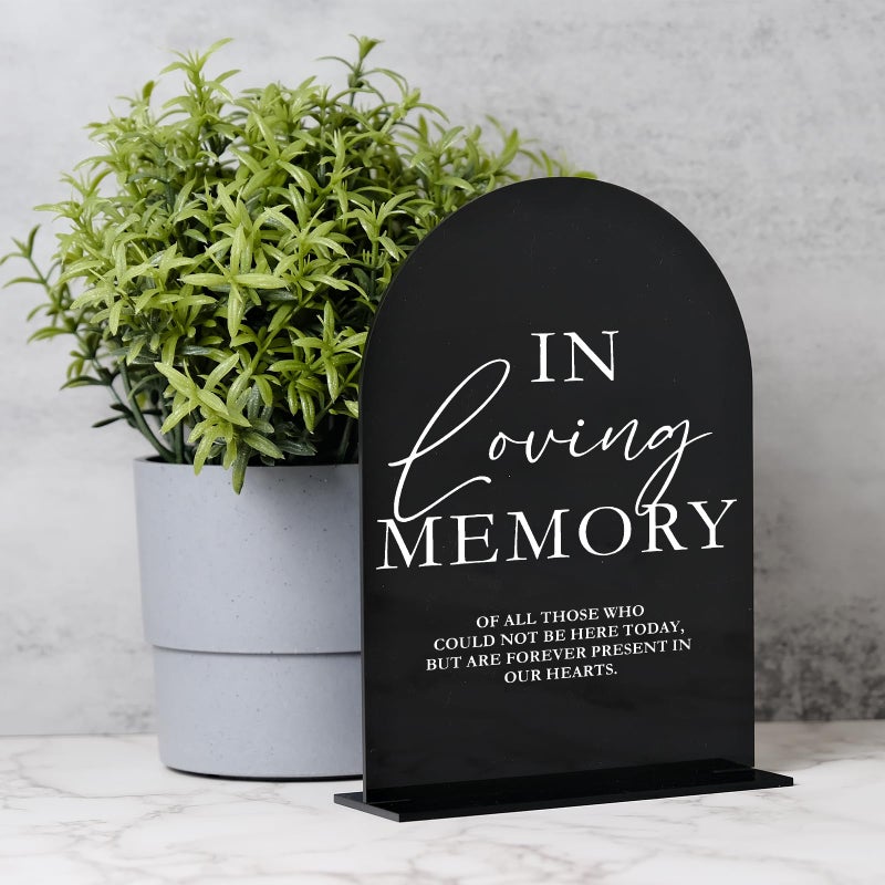 JINMURY Acrylic Wedding Memory Sign With Stand- 5""X7"" Black Arched Acrylic Wedding Sign And Base 1/8"" Thick | Modern Calligraphy Tabletop Signs For Reception & Event Party Table - Image 5