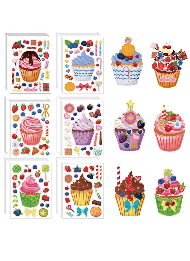 Excefore Treats and Sweets Sticker, 36 Pcs Cupcake Sticker Set, Make Face Cupcake Stickers, DIY Cake Stickers Dessert Stickers Decorating, for Party Favor Supplies  - Image 1