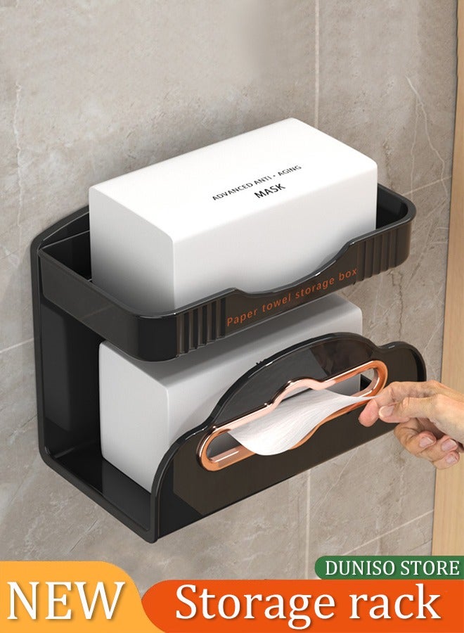 DUNISO Toilet paper holder, PET bathroom wall mounted storage bracket, no need for perforated double-layer brackets, suitable for bathrooms, kitchens, balconies, living rooms, black - Image 1
