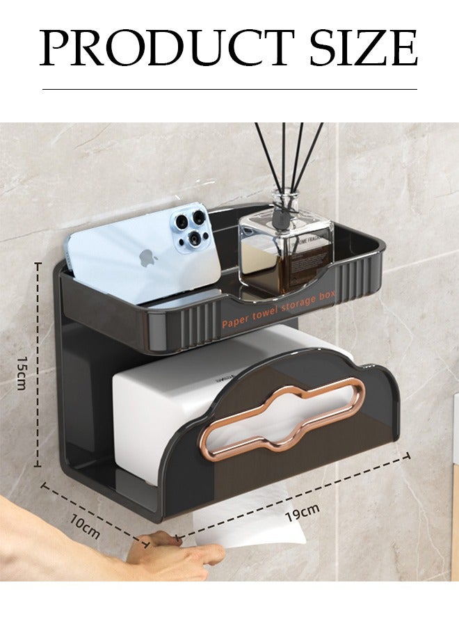 DUNISO Toilet paper holder, PET bathroom wall mounted storage bracket, no need for perforated double-layer brackets, suitable for bathrooms, kitchens, balconies, living rooms, black - Image 2