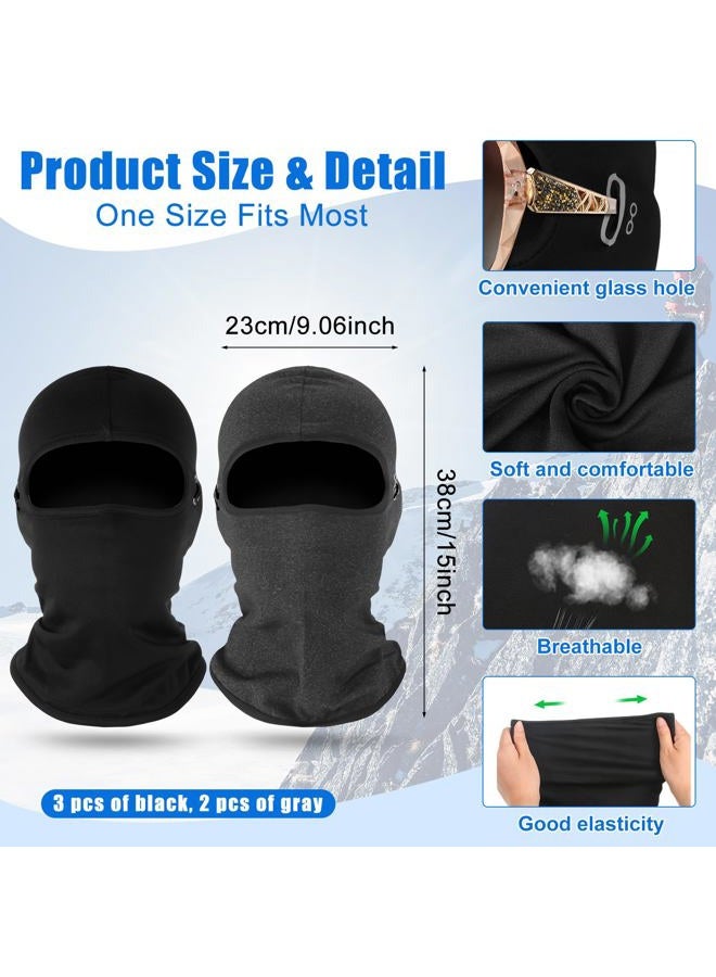 Suhine 5 Pcs Balaclava Ski Mask Windproof Balaclava Face Mask Men Women Thermal Head Mask with Reflective Stripe Cold Weather Neck Warmer Hood for Winter Cycling Climbing Black, Black, One size - Image 3