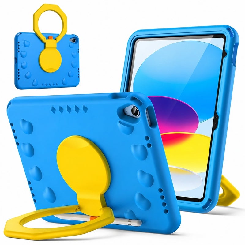 case for iPad A16 11th/10th Gen (2025/2022): shockproof lightweight EVA material, navy blue, 360 rotating handle stand + pencil holder - Image 1