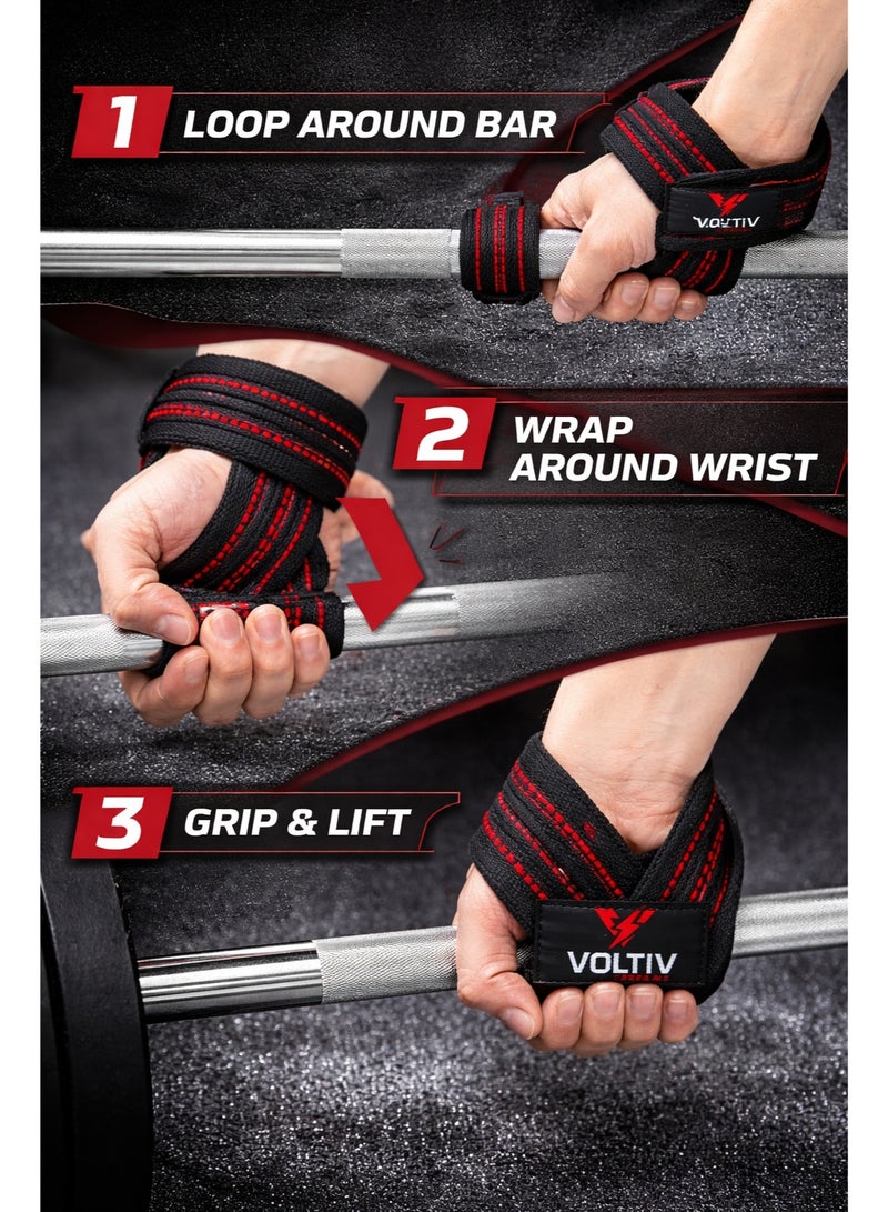 VOLTIV Figure 8 Weight Lifting Straps for Deadlift & Powerlifting – Heavy Duty Grip Support – 25 × 11 cm – Suitable for Most Athletes - Image 2