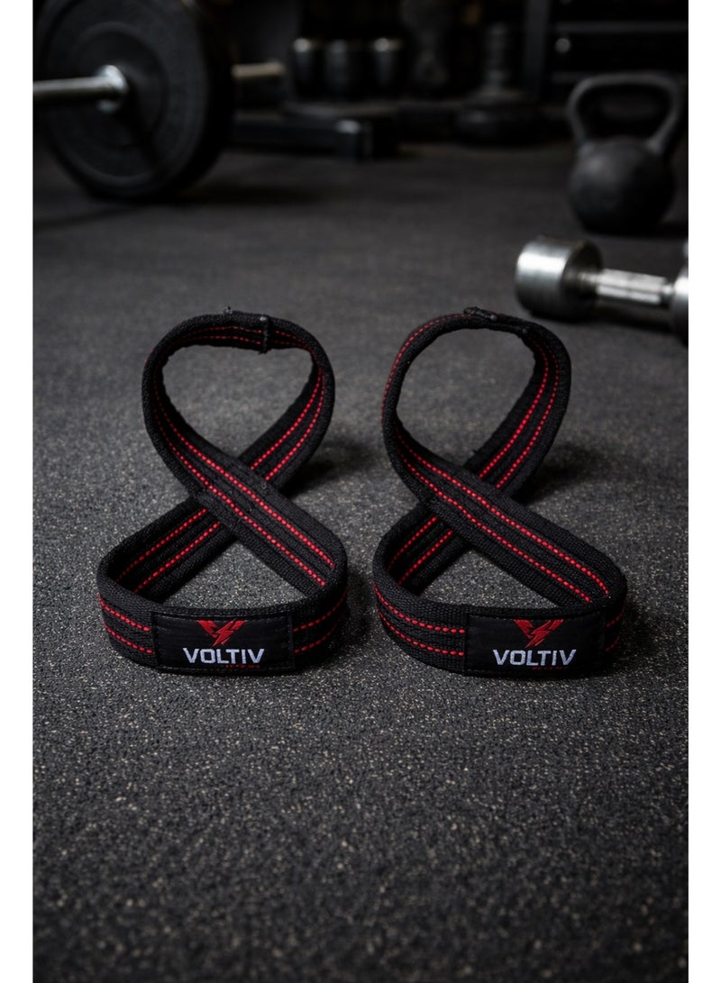 VOLTIV Figure 8 Weight Lifting Straps for Deadlift & Powerlifting – Heavy Duty Grip Support – 25 × 11 cm – Suitable for Most Athletes - Image 3