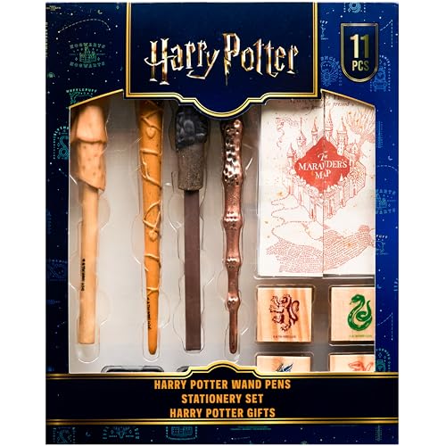 Harry Potter Stationary Set for Boys Girls with 4 Wand Pens Black Ink Marauders Map Hogwarts House Stamp Kit Cute School Supplies Gifts for Kids - Image 1