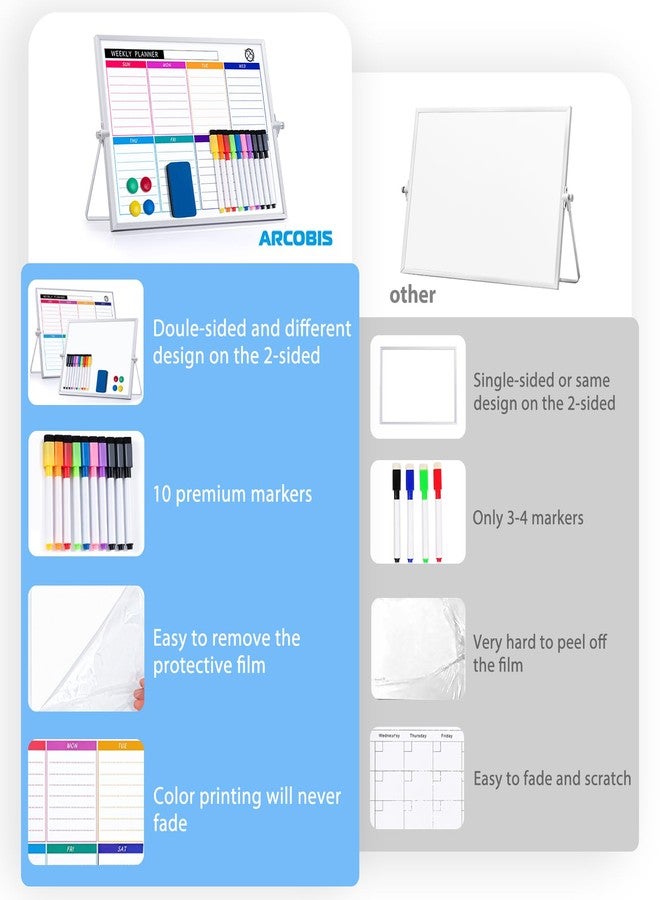 ARCOBIS Dry Erase White Board with Stand, 12" x 16" Weekly Double-Sided Desktop Whiteboard 10 Markers, 4 Magnets, 1 Eraser, Portable Magnetic Dry Erase Calendar for Planning, to Do List, Memo, School - Image 3