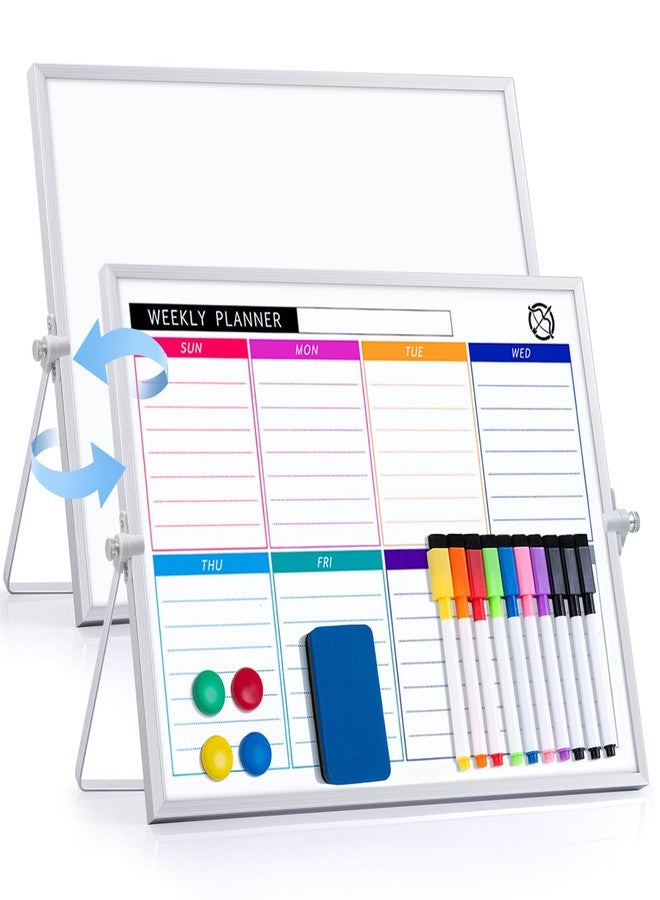 ARCOBIS Dry Erase White Board with Stand, 12" x 16" Weekly Double-Sided Desktop Whiteboard 10 Markers, 4 Magnets, 1 Eraser, Portable Magnetic Dry Erase Calendar for Planning, to Do List, Memo, School - Image 1