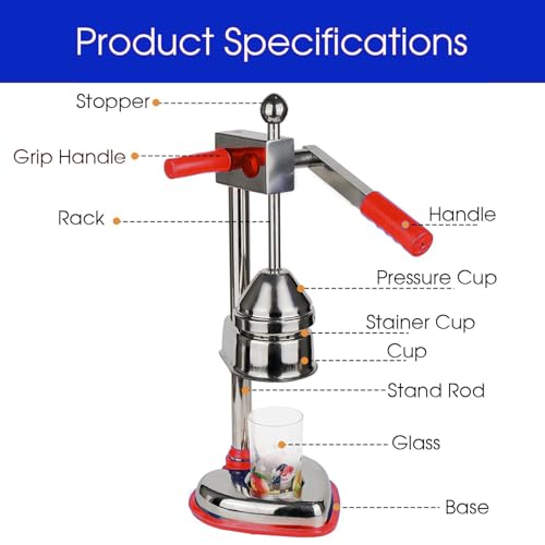 KARP Hand Press Juicer | Heavy Duty 100% Stainless Steel Manual Citrus Juicer and Orange Squeezer For Lemon, Lime & More - Red Color - Image 4