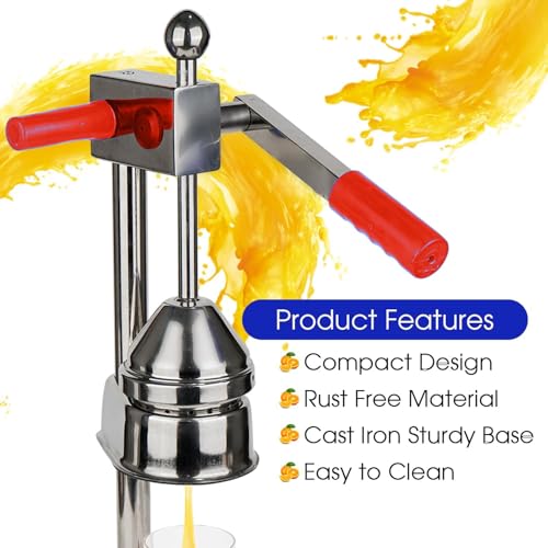 KARP Hand Press Juicer | Heavy Duty 100% Stainless Steel Manual Citrus Juicer and Orange Squeezer For Lemon, Lime & More - Red Color - Image 5