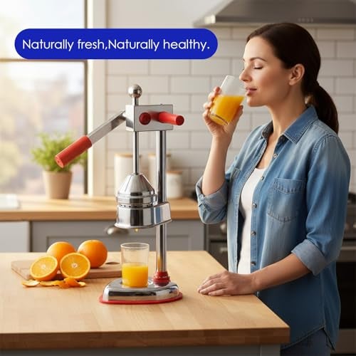 KARP Hand Press Juicer | Heavy Duty 100% Stainless Steel Manual Citrus Juicer and Orange Squeezer For Lemon, Lime & More - Red Color - Image 2