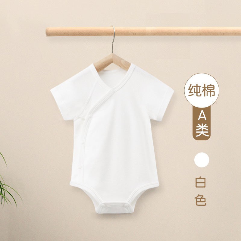 Double-Sided Solid Color Newborn Bag Fart Clothes Short-Sleeved Off-Side 100 Cotton Class A Boneless Belly Protecting Triangle Hats 9856 - Image 1