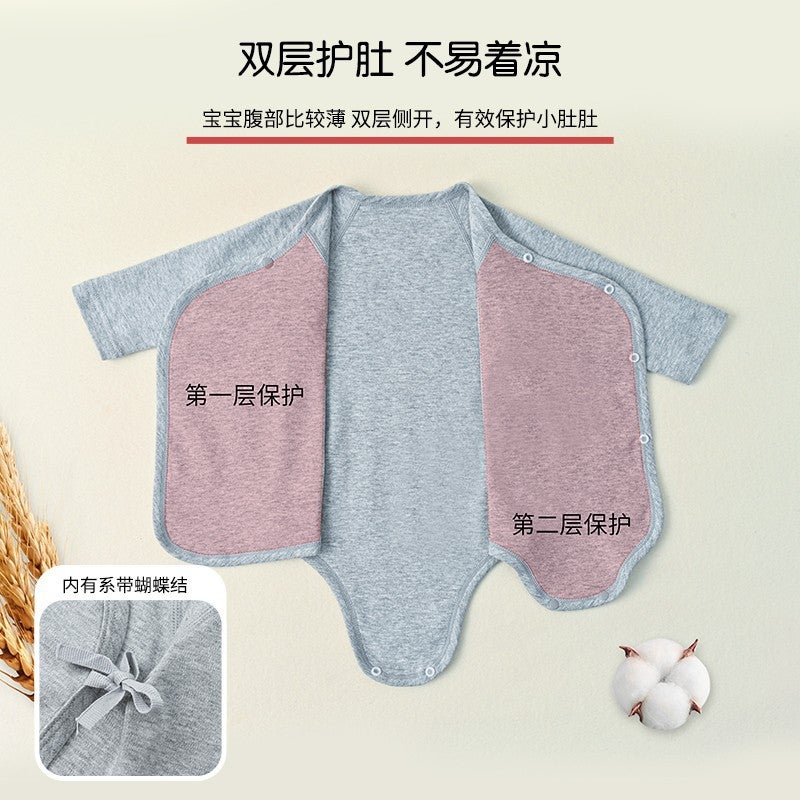 Double-Sided Solid Color Newborn Bag Fart Clothes Short-Sleeved Off-Side 100 Cotton Class A Boneless Belly Protecting Triangle Hats 9856 - Image 4