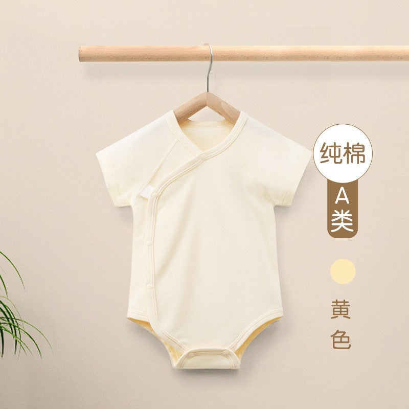 Double-Sided Solid Color Newborn Bag Fart Clothes Short-Sleeved Off-Side 100 Cotton Class A Boneless Belly Protecting Triangle Hats 9856 - Image 2