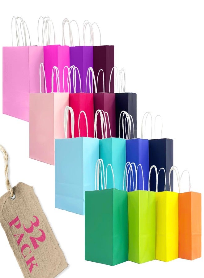 Bakepacker 32Pcs Paper Gift Bags with Handles 16 Different Senior Color Bags Multiple Uses(8.3"x6"x3.15", Small Size) - Image 1