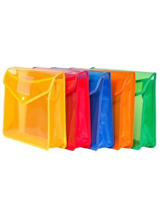 Shining Zon Envelope Folder Transparent Poly-Plastic A4 Documents File Storage Bag with Snap Button Set of 5 Certificate File Holder Document Folder for A4 Size Legal Brief Bag for Document - Image 1