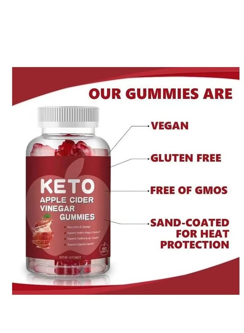 كيتو خل التفاح علكة 60 قطعة مع فيتامين B12 و B9 ،التحكم في الوزن ，الأحذية مستويات الطاقة ，يعزز التحمل العضلي ，تنظيم الوظيفة البدنية والصحة - Image 2