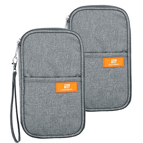 DAHSHA 2 Pack Travel Family Passport Holder Card Holder Wallet Travel Accessories Document Organizer, Passport Cover, with Removable Hand Strap for Men and Women (Grey - 13 x 3 x 23 Cm) - Image 1