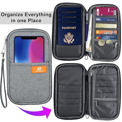 DAHSHA 2 Pack Travel Family Passport Holder Card Holder Wallet Travel Accessories Document Organizer, Passport Cover, with Removable Hand Strap for Men and Women (Grey - 13 x 3 x 23 Cm) - Image 5