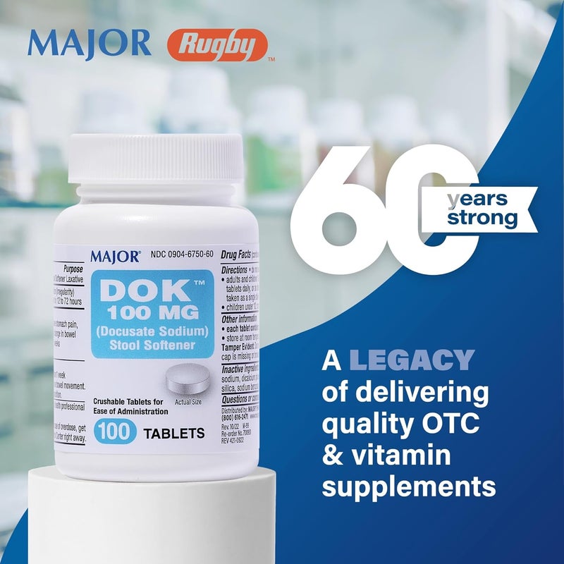 Major Docusate Sodium 100 mg  Stool Softener Tablets for Constipation Relief  Helps Stop Constipation  Stool Softeners for Women Men and Kids Ages 12  100 Tablets - Image 2