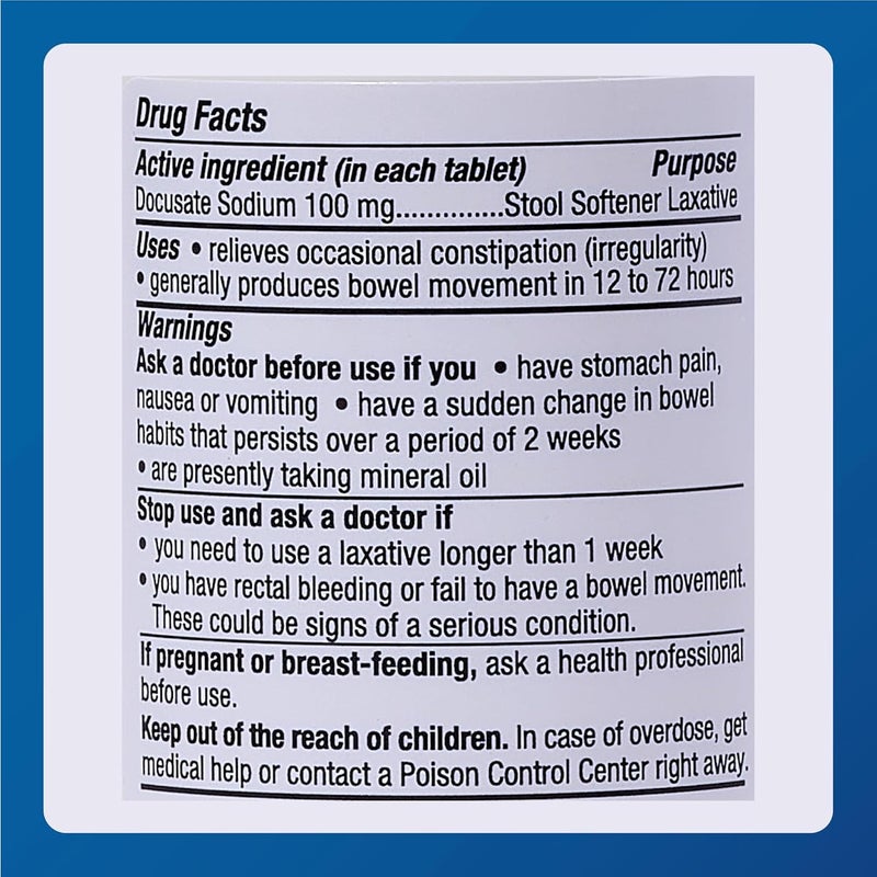 Major Docusate Sodium 100 mg  Stool Softener Tablets for Constipation Relief  Helps Stop Constipation  Stool Softeners for Women Men and Kids Ages 12  100 Tablets - Image 5