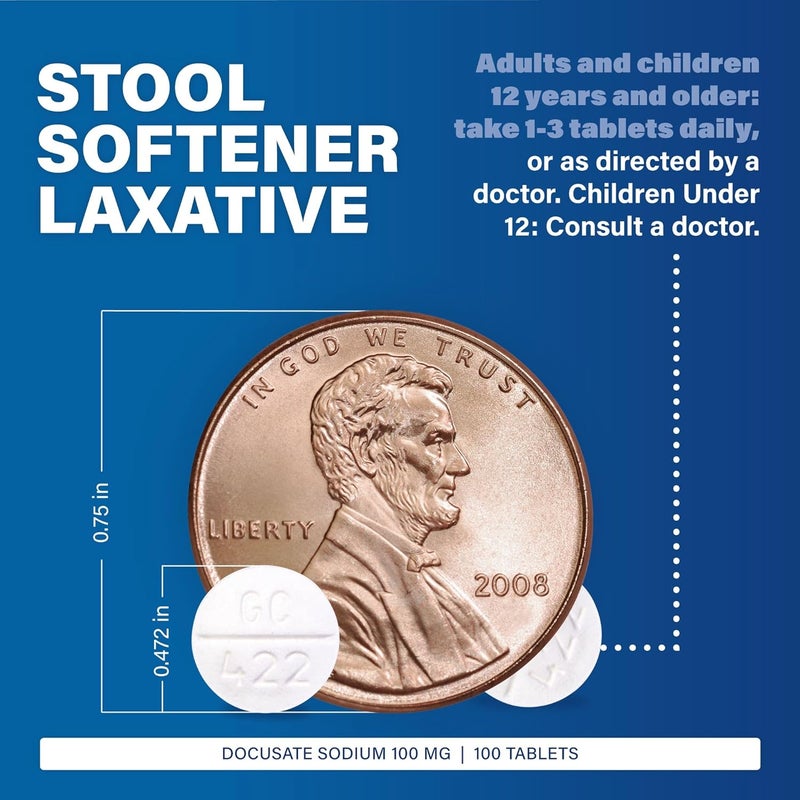 Major Docusate Sodium 100 mg  Stool Softener Tablets for Constipation Relief  Helps Stop Constipation  Stool Softeners for Women Men and Kids Ages 12  100 Tablets - Image 3