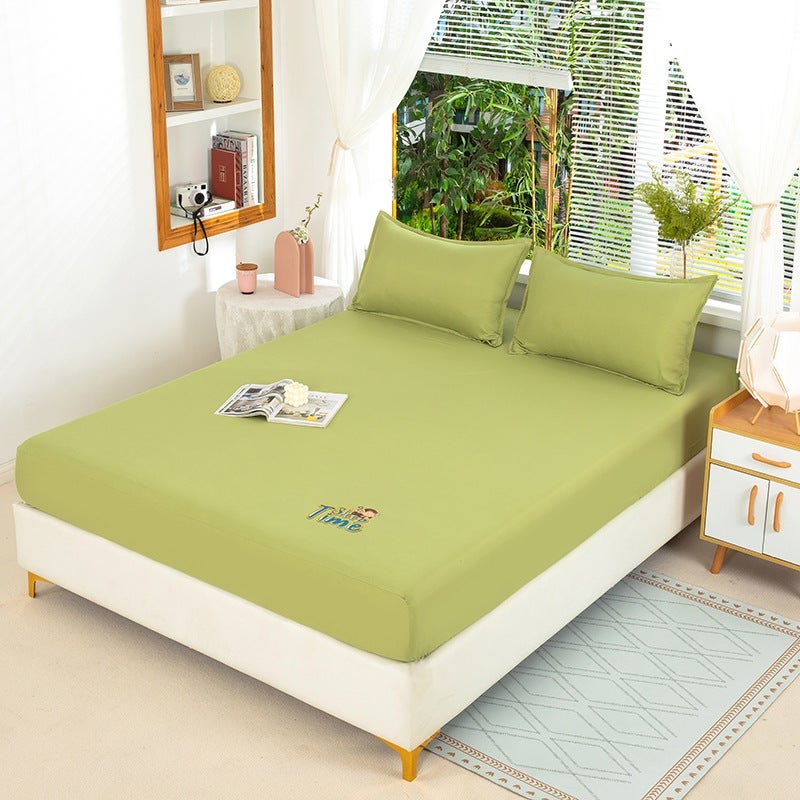 Bed Sheet Single-Piece Fitted Sheet All-Inclusive Bedspread Mattress Protective Cover Washed Cotton Summer Maternal And Child Washed Cotton Fitted Sheet Three-Piece Set - Image 1