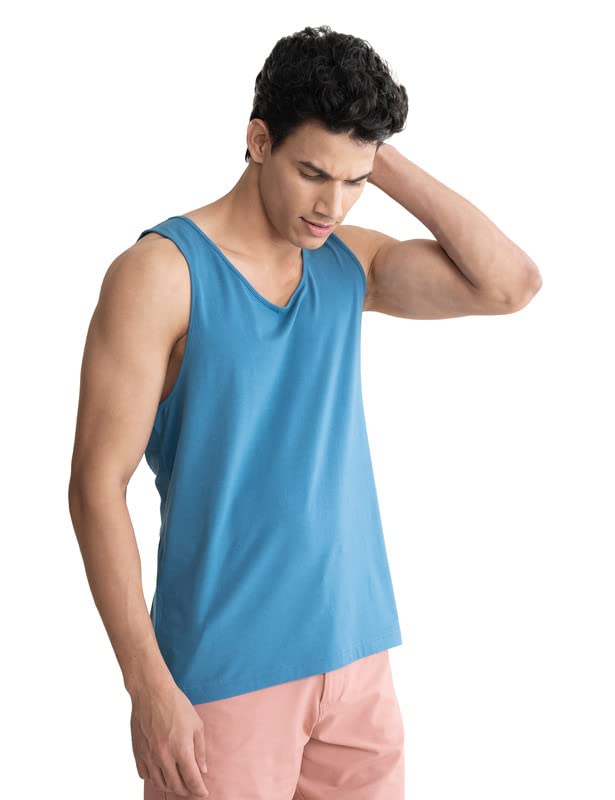 DAMENSCH Breeeze Tank Top, Ultra-Lightweight Gym Vests for Men Workout, Anti-Fade Cotton Blend Sando for Man, Relaxed Fit and Airy Sleeveless T Shirts-Nautical Teal-S - Image 4