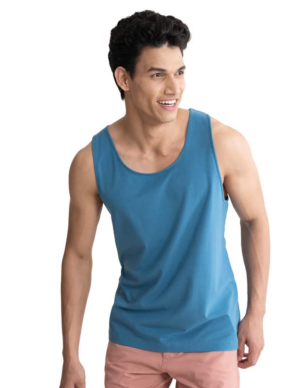 DAMENSCH Breeeze Tank Top, Ultra-Lightweight Gym Vests for Men Workout, Anti-Fade Cotton Blend Sando for Man, Relaxed Fit and Airy Sleeveless T Shirts-Nautical Teal-S - Image 1