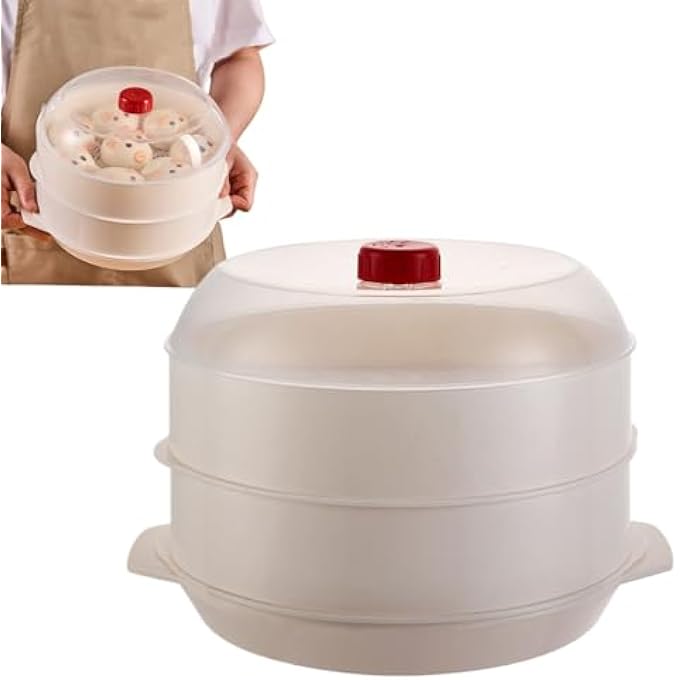 جهاز طهي بالبخار، جهاز طهي بالبخار مزدوج الطبقات للخضراوات، أدوات طهي مطبخ الميكروويف للزلابية والأسماك والخضروات ودقيق الشوفان وكعكة البخار المنزلية والشقق - Image 2