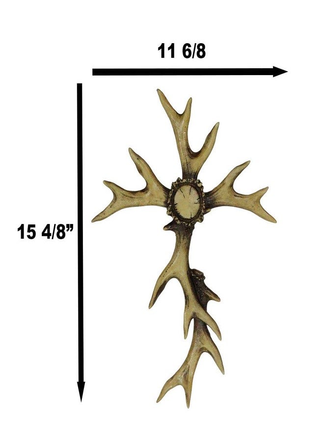 Ebros Gift Large 15" H Rustic Western Stag Elk Deer Bone Antlers with Burr Center Wall Cross Decor Hanging Plaque Deer Taxidermy Hunter for Country Cabin Lodge Resort Accent - Image 2