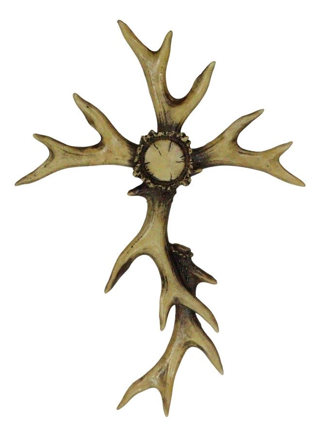 Ebros Gift Large 15" H Rustic Western Stag Elk Deer Bone Antlers with Burr Center Wall Cross Decor Hanging Plaque Deer Taxidermy Hunter for Country Cabin Lodge Resort Accent - Image 1