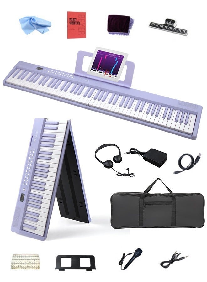 WALALLA 88 Key Foldable Electronic 5V Type-C Keyboard Piano, 3-digit LED display Electric Piano Digital Piano with Dual Bluetooth Mode, 1000 Rhythms, 1000 Tones and 150 Demos for Beginners Adults(Purple 4.4kg) - Image 1