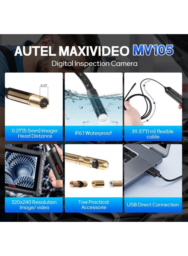 Autel MaxiVideo MV105 Inspection Camera, USB Digital Waterproof Borescope, 39.37 '' Flexible Cable Industrial Endoscope, Compatible with PC MK808/MS906S/MK906/MS908/MK908/MS909/MS919/Ultra/UltraLite - Image 2