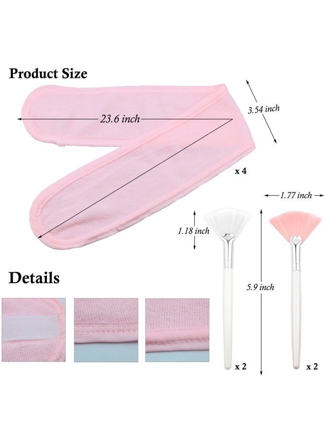 LAPOHI 4 Pack Adjustable Towel Headbands for Washing Face with 4 Pieces Fan Brushes, Facial Mask Brush and Spa Facial Headbands for Women and Grils Skincare Headband for Facial Esthetician Supplies - Image 3